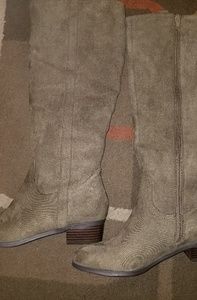 Faux suede knee-length boots